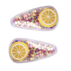 Lemon Confetti Fruit Shaker 2 PCs Same Snap Hair Clips Hairpin Women Girls NEW